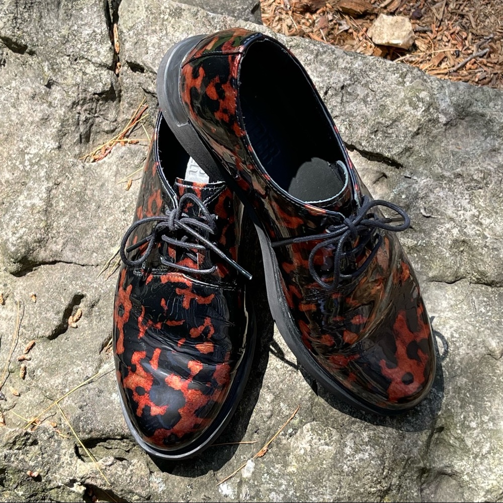 Camper Shiny Animal Print Lace-Up Oxfords | Black & Brown | Dark Academia | 39
